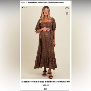Pink Blush Maternity Mocha Floral Pleated Bodice Maternity Maxi Dress